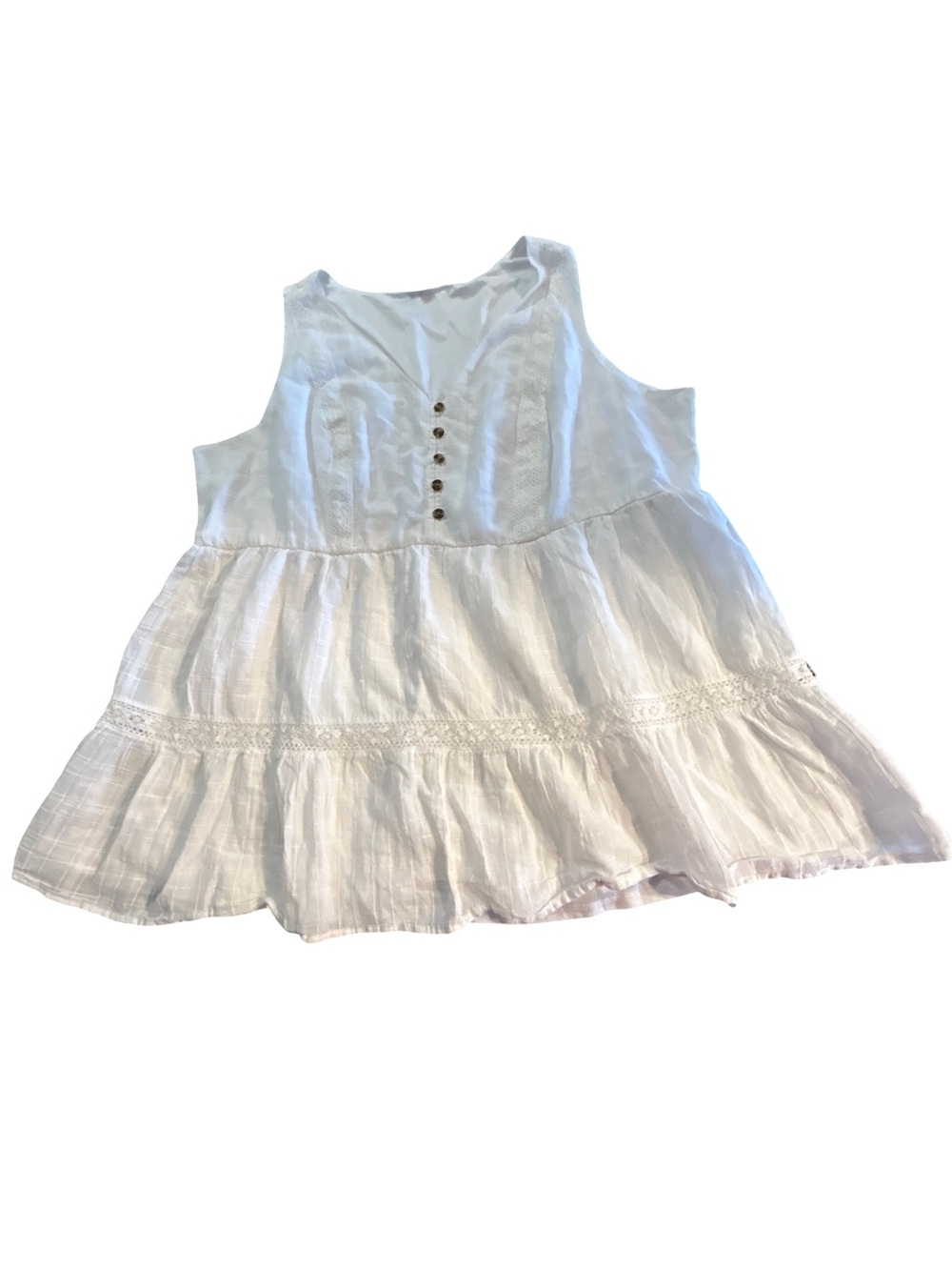 Torrid White Linen Blend Plaid Lace Trim Boho Peplum Tank Top Cami Flared Size 1